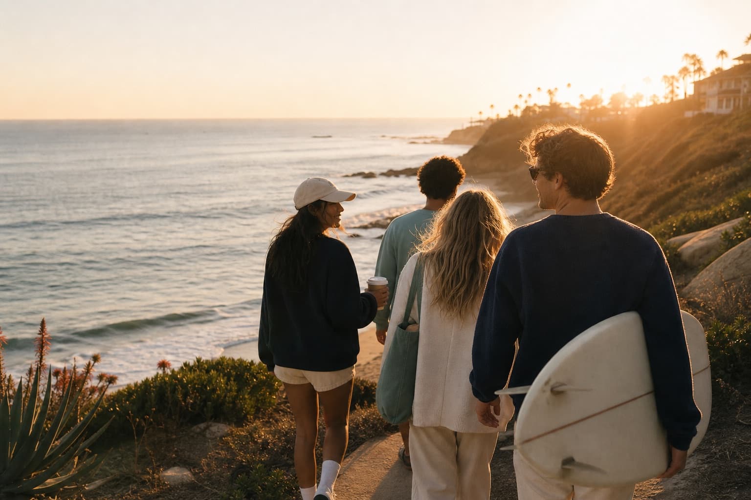 Friends on the California coast at golden hour